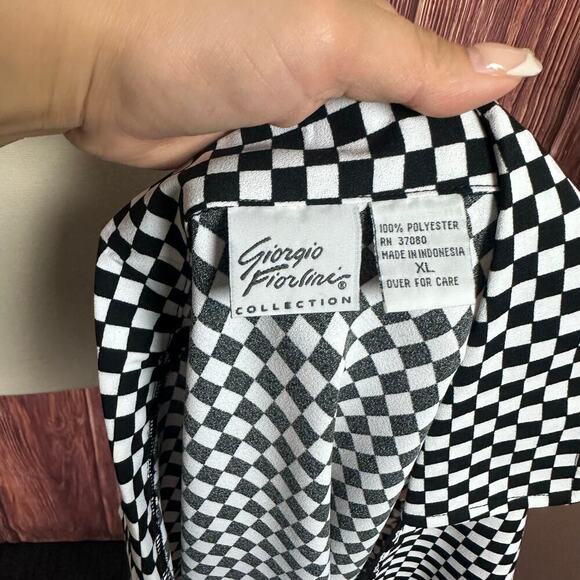 Giorgio firolini Y2K Checkered Sleeveless Top Black & White Collared Size XL - Picture 6 of 7